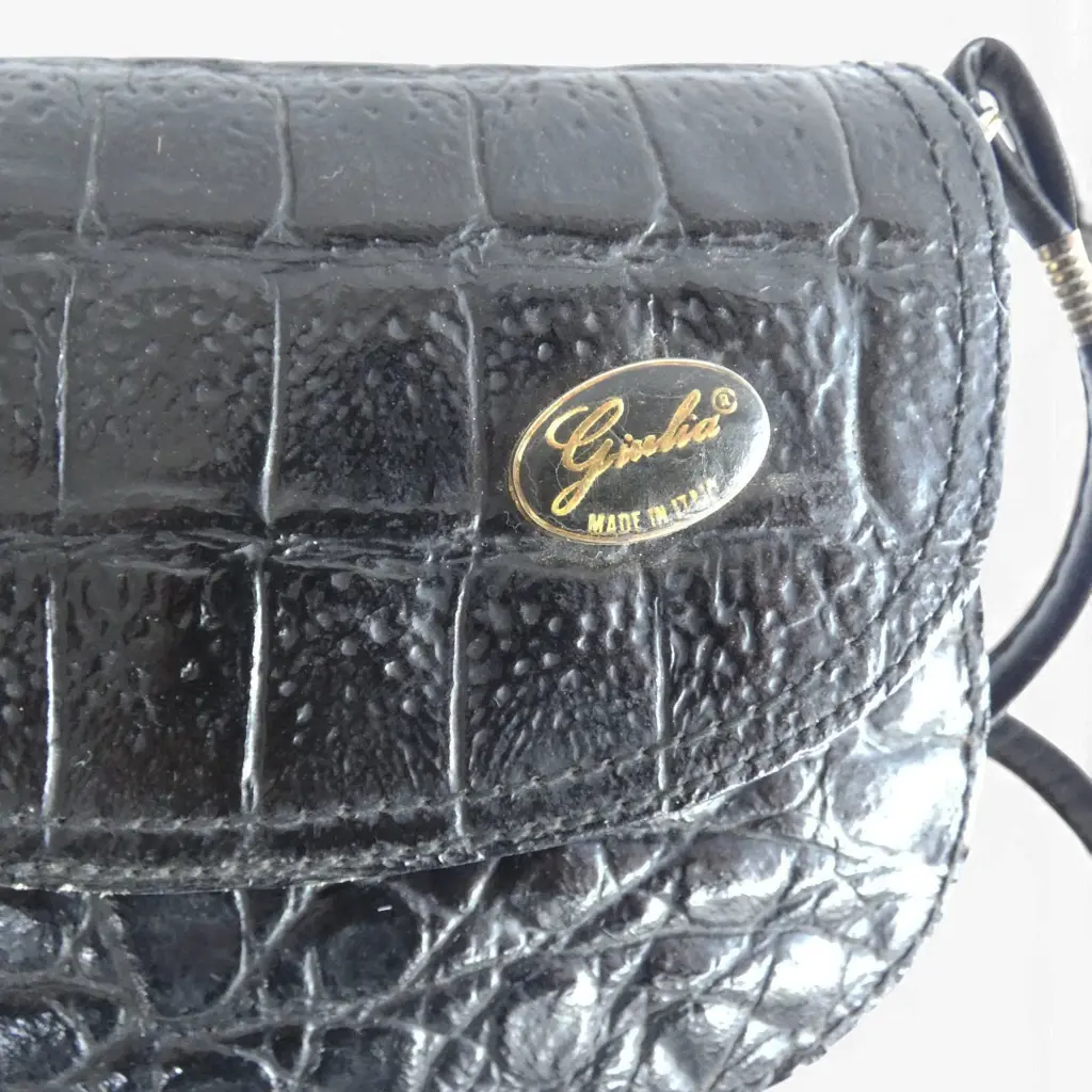 VINTAGE ITALIAN BLACK LEATHER HANDBAG W.160mm Image 1++