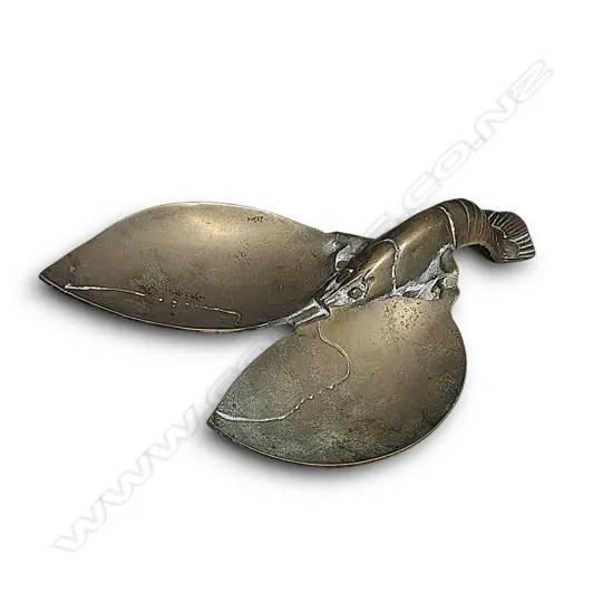VINTAGE BRASS LOBSTER DISH FEATURING DUAL SHELL-SHAPED BOWLS 340L x 180W MM