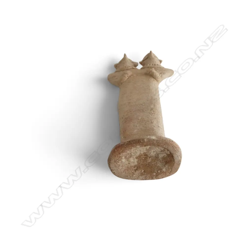 TERRACOTTA TWO HEADED IDOL w. CARD 'NORTH SYRIA 2nd MILLENNIUM B.C.' EX ANTIQUARIUS AUCKLAND H.245mm Image 1++
