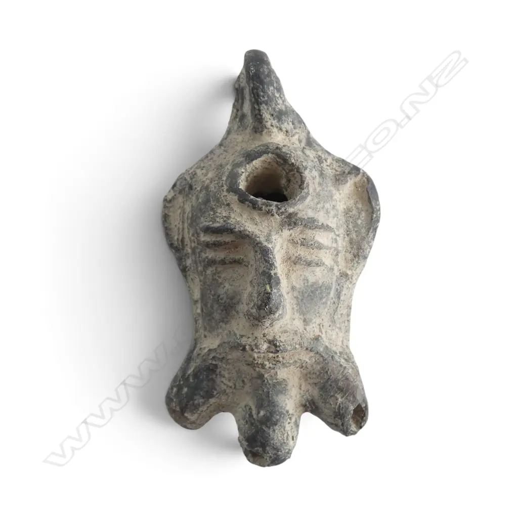 REPUTEDLY PRE 16thC ROMAN CERAMIC OIL LAMP, H.100x60mm Image 1++