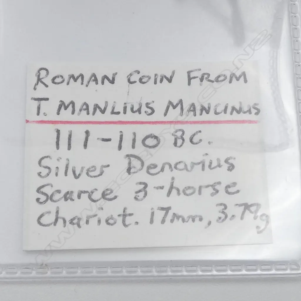 ROMAN SILVER DENARIUS, T. MANLIUS MANCINUS, 111-110 BC, Dia.17mm Image 1++