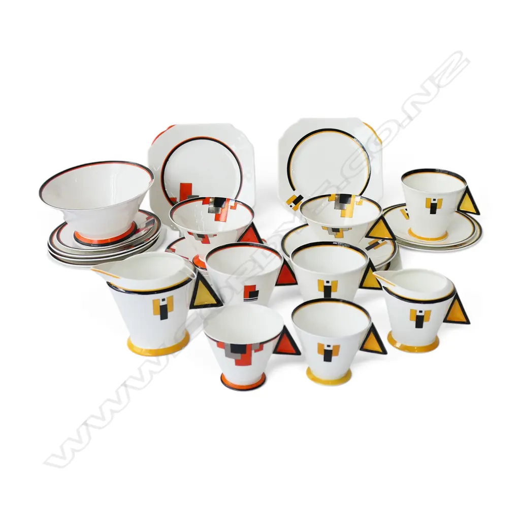2 PART DECO SHELLEY CHINA  SETS TRIANGLE HANDLES GEOMETRIC PATS Image 1++