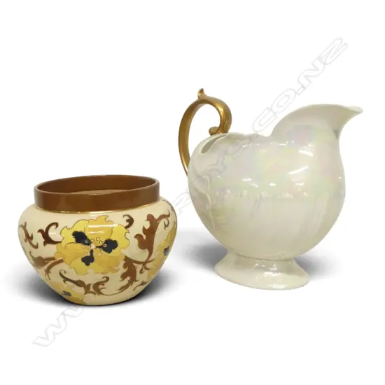 FOLEY CHINA LUSTER JUG H300MM & FAIENCE JARDINEER H170MM