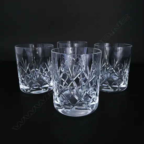 SET 4 DOUBLE OLD FASHIONED CUT CRYSTAL WHISKY TUMBLERS, H.95MM