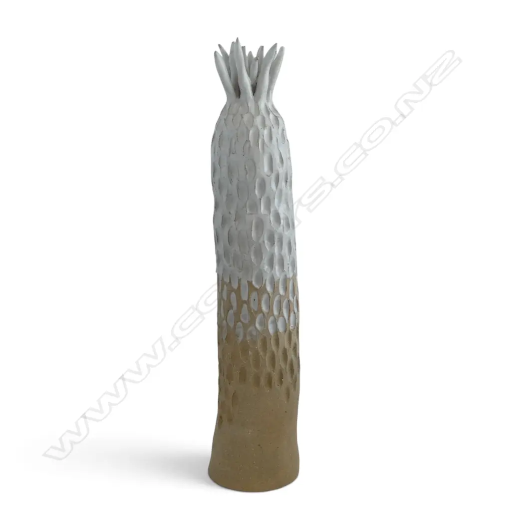 7 PCES STUDIO POTTERY; HANS BAUER BOWL, LIZ MCANDREW TENTACLE VASE H.310mm, ALEX JONES VASE, 3 FIGURES, D. VIOLANTE BOWL Image 1++