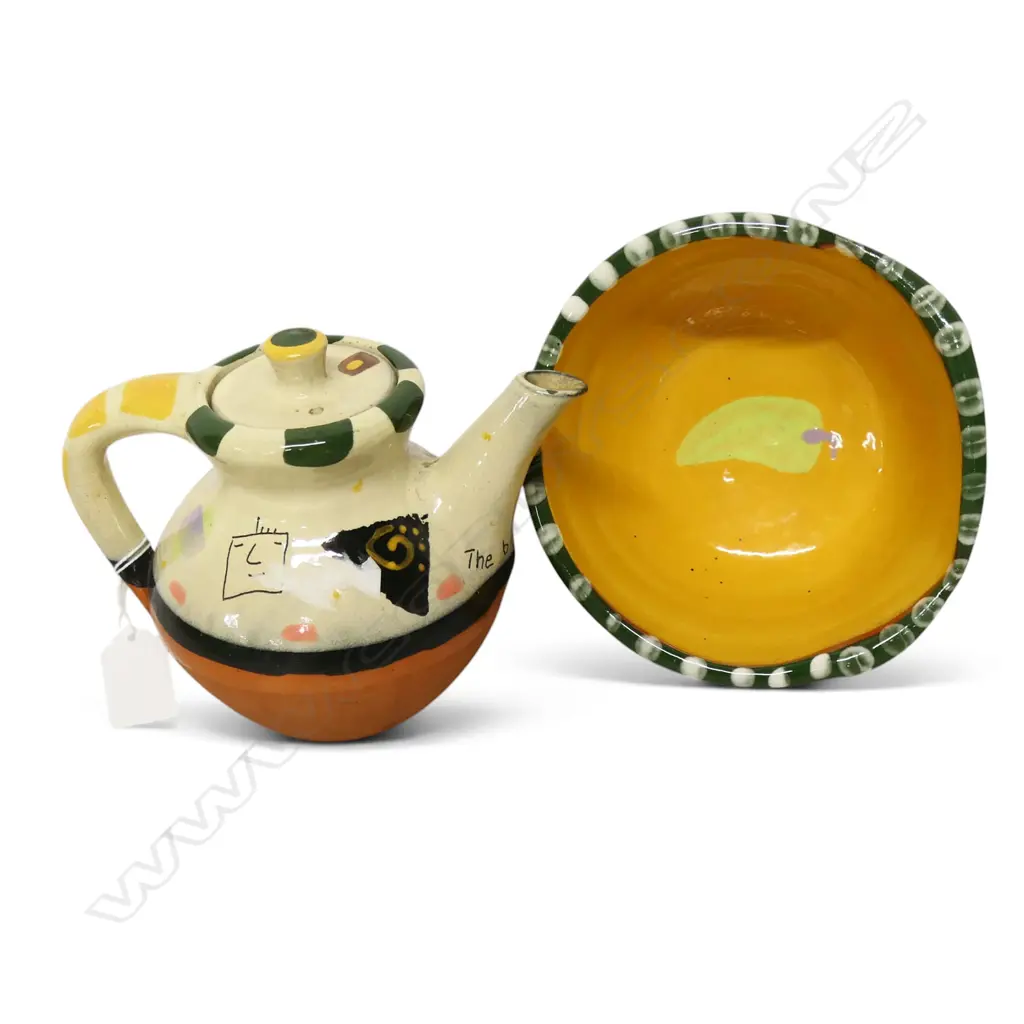 STEVE FULLMER STUDIO POTTERY TEAPOT 'THE BIG DRIPPER' & BOWL Dia.160mm Image 1++