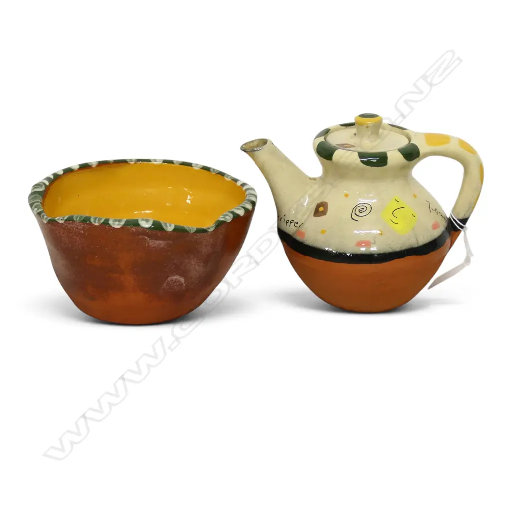 STEVE FULLMER STUDIO POTTERY TEAPOT 'THE BIG DRIPPER' & BOWL Dia.160mm Image 1++