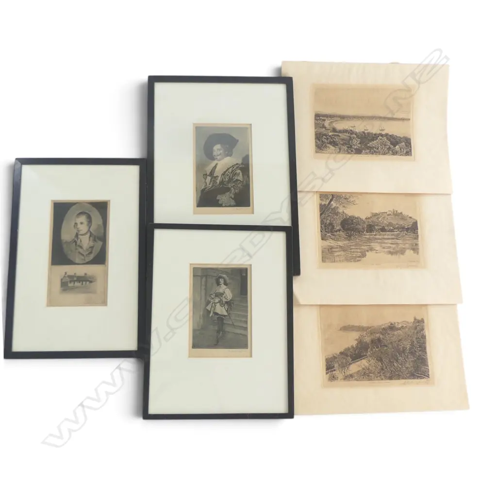 W. EDWIN LAW, THREE ENGRAVINGS - FRANS HALS, MESSONIER, ROBERT BURNS PORTRAIT,  175 X 90mm + 3 U/F ETCHINGS IN FOLDER Image 1++