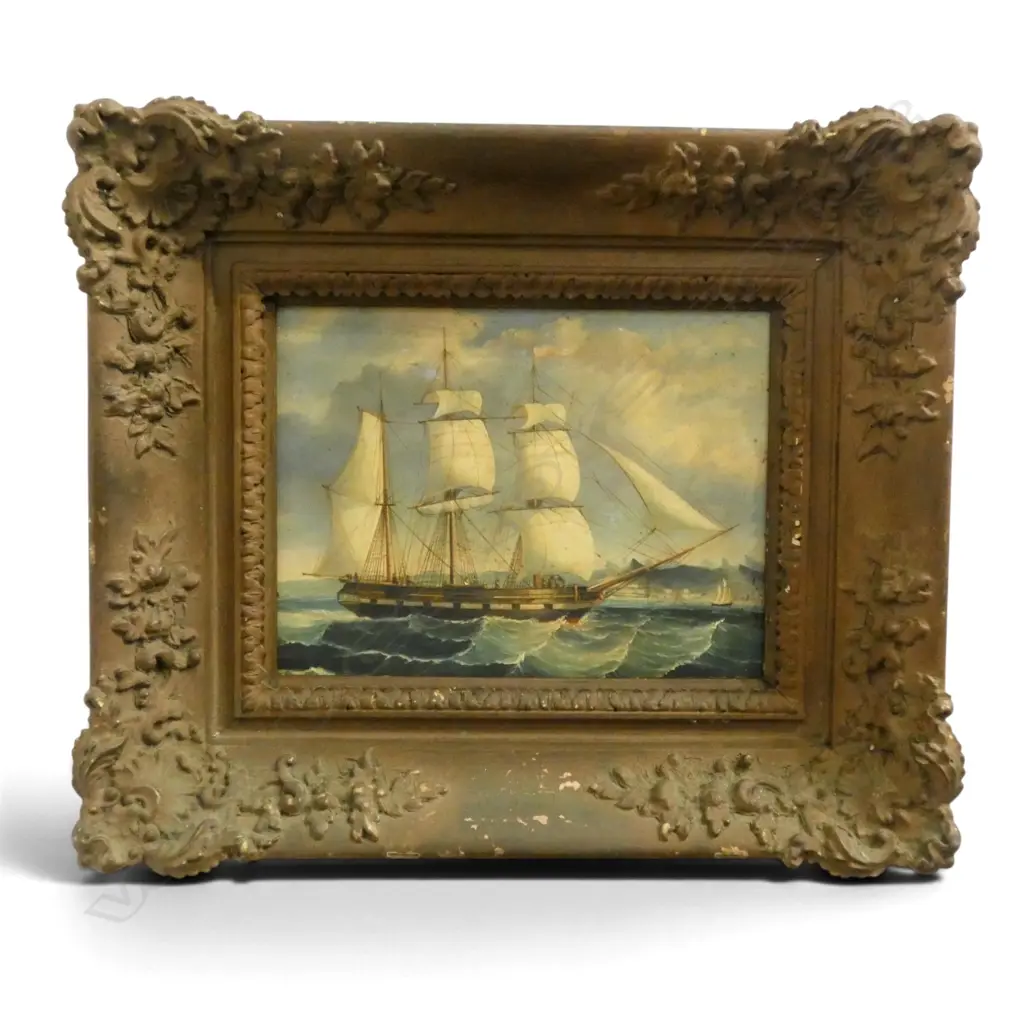 ARTIST UNKNOWN, SAILING SHIP IN ROUGH SEAS, OIL ON BOARD, UNSIGNED, 165 X 215mm Image 1++