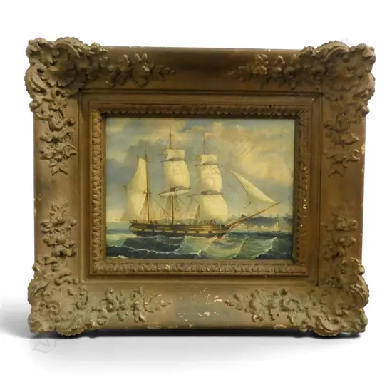 ARTIST UNKNOWN, SAILING SHIP IN ROUGH SEAS, OIL ON BOARD, UNSIGNED, 165 X 215mm
