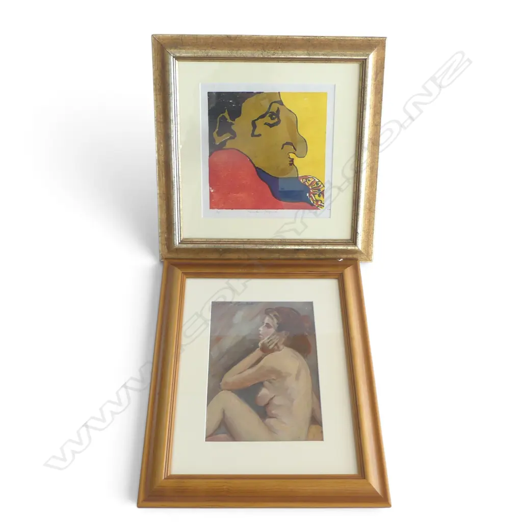 BRYAN JAMES, 'THE ACTOR GEORGE K', COLOURED WOODCUT, 195 X 200mm + DORIS DUTCH 'NUDE STUDY' OIL ON CARD, 250 X 170MM Image 1++