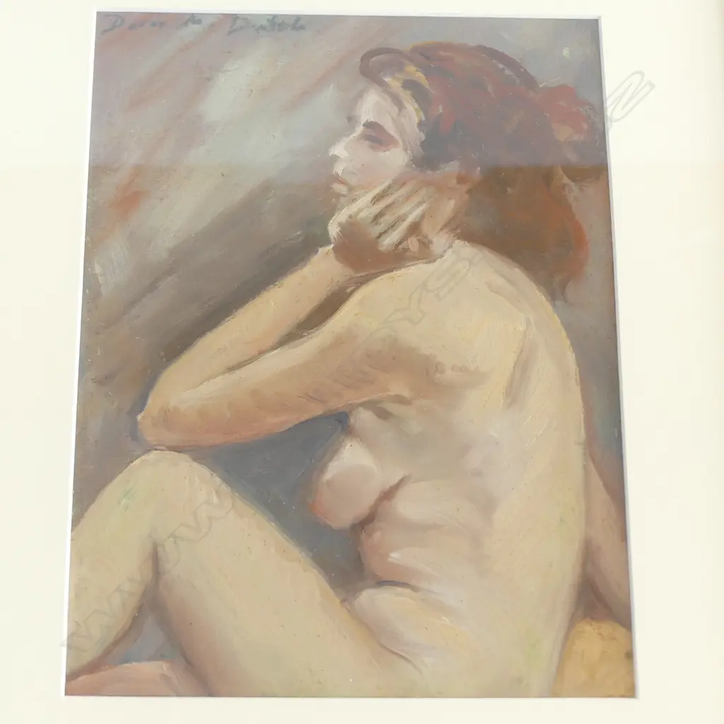 BRYAN JAMES, 'THE ACTOR GEORGE K', COLOURED WOODCUT, 195 X 200mm + DORIS DUTCH 'NUDE STUDY' OIL ON CARD, 250 X 170MM Image 1++
