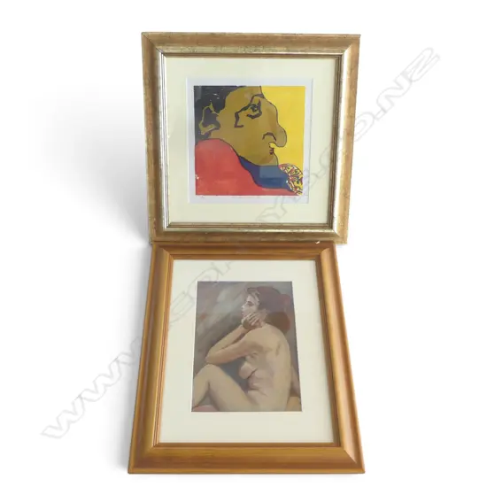 BRYAN JAMES, 'THE ACTOR GEORGE K', COLOURED WOODCUT, 195 X 200mm + DORIS DUTCH 'NUDE STUDY' OIL ON CARD, 250 X 170MM