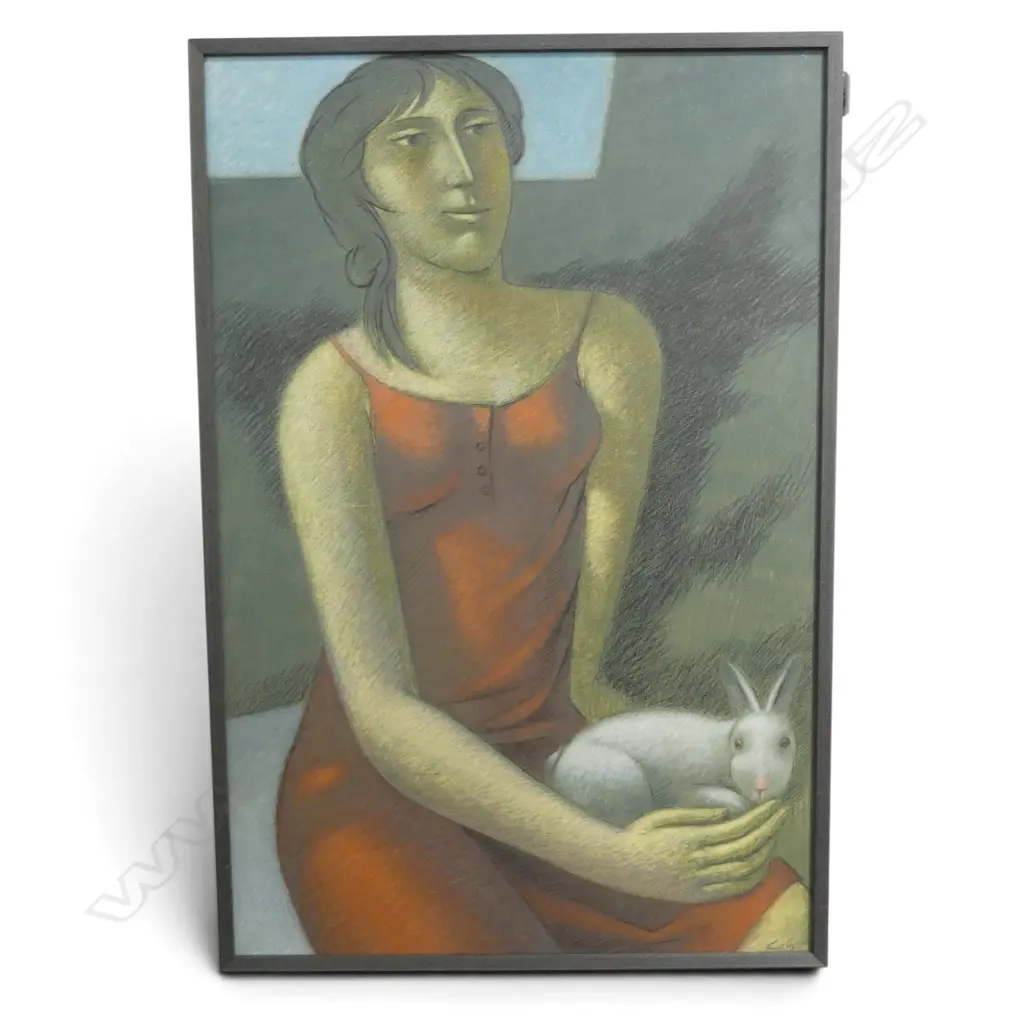 VINCENZO CALLI, 'RAGAZZA CON CONIGLIO' (GIRL WITH RABBIT), OIL ON BOARD, 735 X 490mm Image 1++
