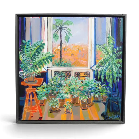 CHRISTINE WEBB, 'VIEW OF NICE, MATISSE'S STUDIO' WINDOW' 2021, OIL ON CANVAS, SIGNED, 400 X 400mm
