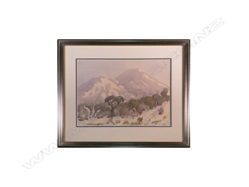John L. Moore (1897-1965) Mount Egmont from Dawson Falls. Watercolour. c. 1950 Image 1++