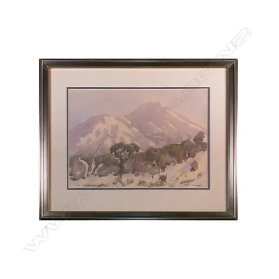 John L. Moore (1897-1965) Mount Egmont from Dawson Falls. Watercolour. c. 1950
