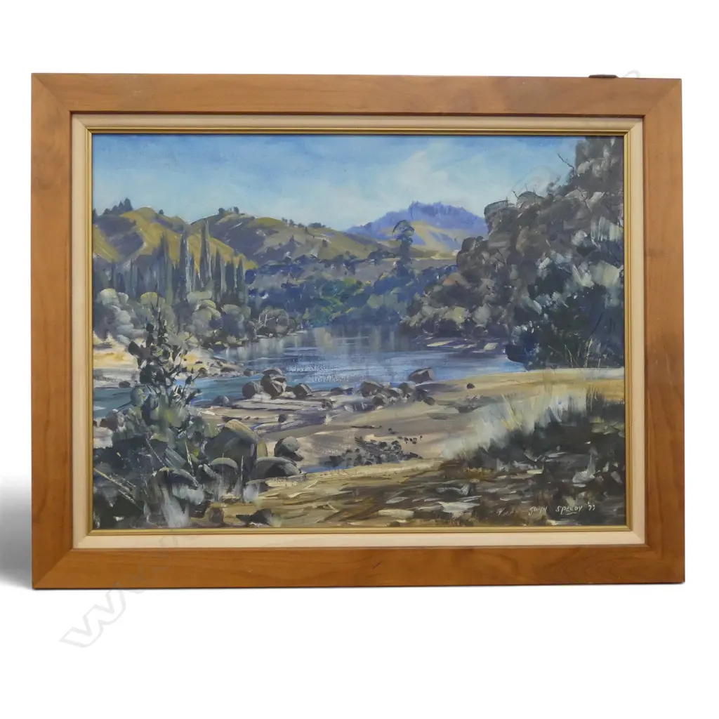 JOHN SPEEDY, NZ LANDSCAPE, OIL ON BOARD, SIGNED DATED '77, 450 x 600mm Image 1++
