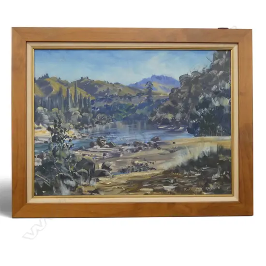 JOHN SPEEDY, NZ LANDSCAPE, OIL ON BOARD, SIGNED DATED '77, 450 x 600mm