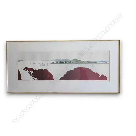 LIMITED EDITION SCREENPRINT TITLED “RANGITOTO, SUMMER EVENING” (1985) BY MALCOLM WARR 250 h X 800 MM