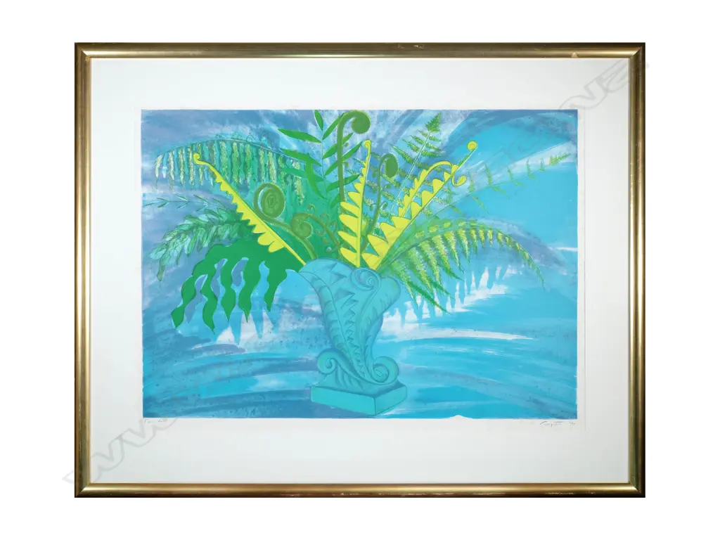 Rodney Fumpston (b. 1947). Fern Vase - Lithograph 11/43 c. 1992. Large Work Image 1++