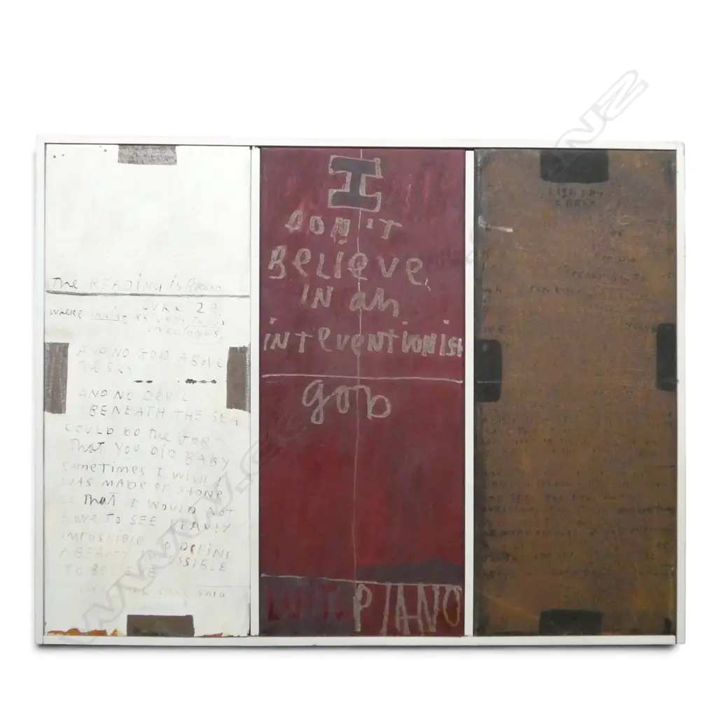 ARTIST UNKNOWN (SIGNED VERSO), TRIPTYCH, ACRYLIC ON STEEL 625x800mm Image 1++