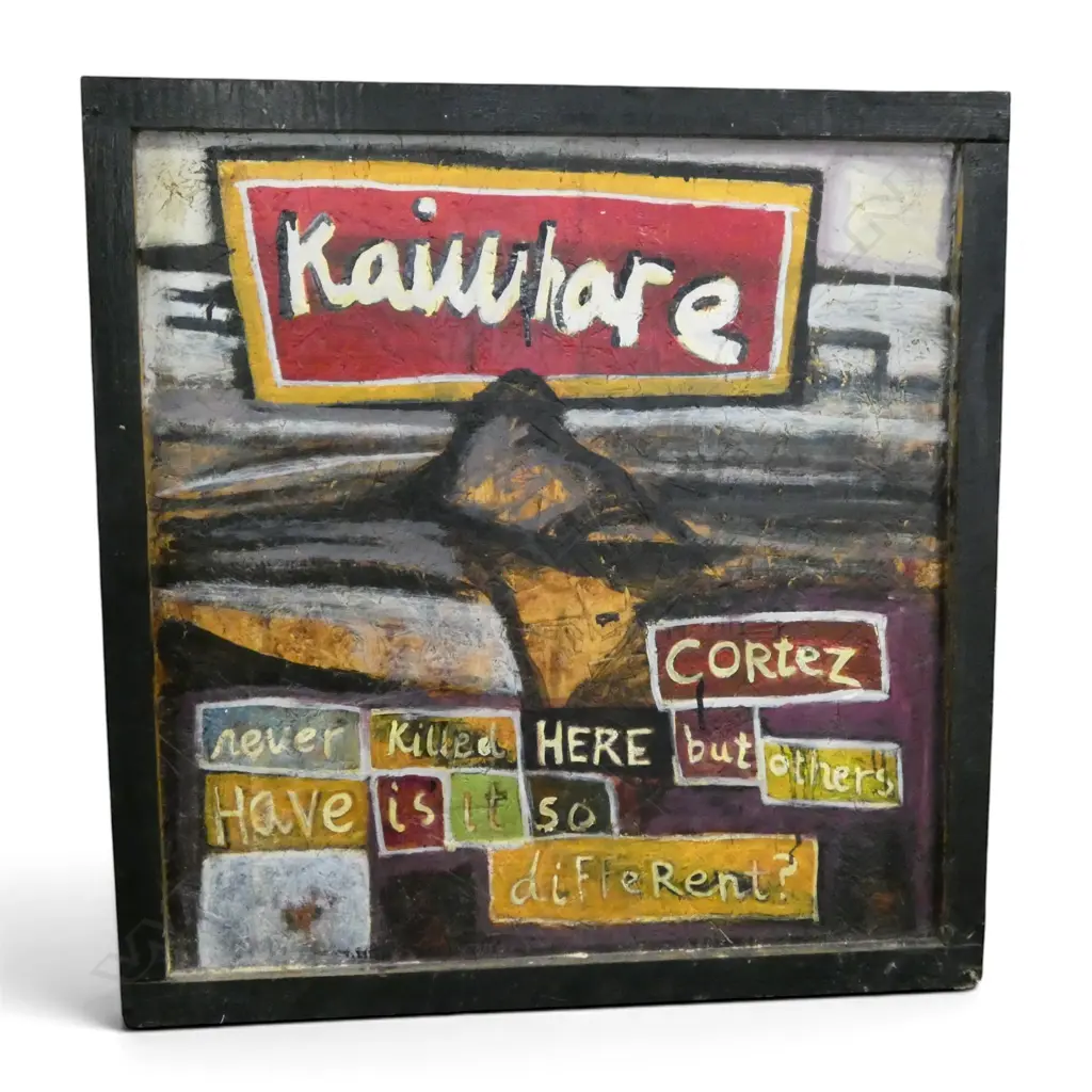 ARTIST UNKNOWN ACRYLIC ON BOARD KAIWHARE 740 X 720 MM SIGNED ON VERSO HOGAN 07 Image 1++