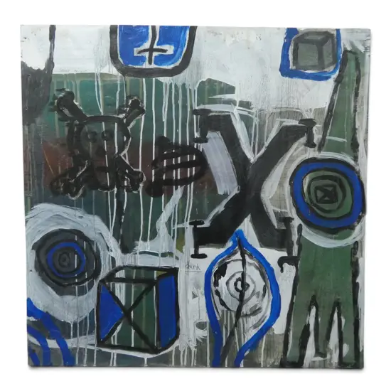 ARTIST UNKNOWN ACRYLIC ON BOARD I GUESS THIS IS WHAT IS 680 X 680 MM SIGNED ON VERSO HOGAN 07