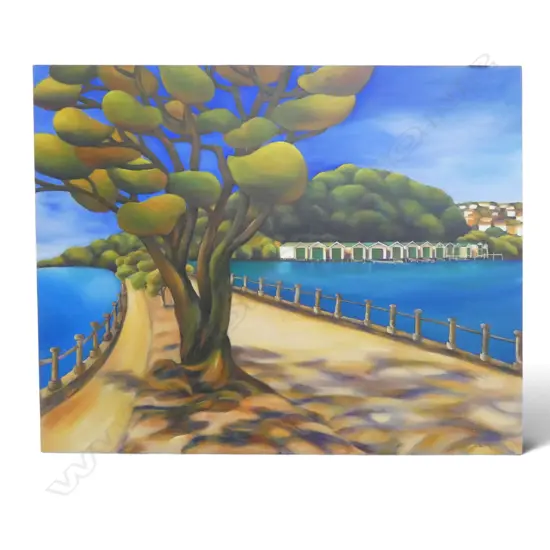 H. BLAIR, THE WATERFRONT, ACRYLIC ON CANVAS, 610x765mm