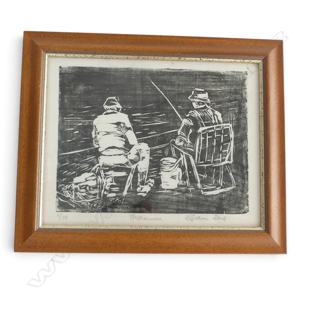 GILLIAN SONG, 'FISHERMEN', WOODCUT ED. 1/10, 230 X 300mm Image 1++