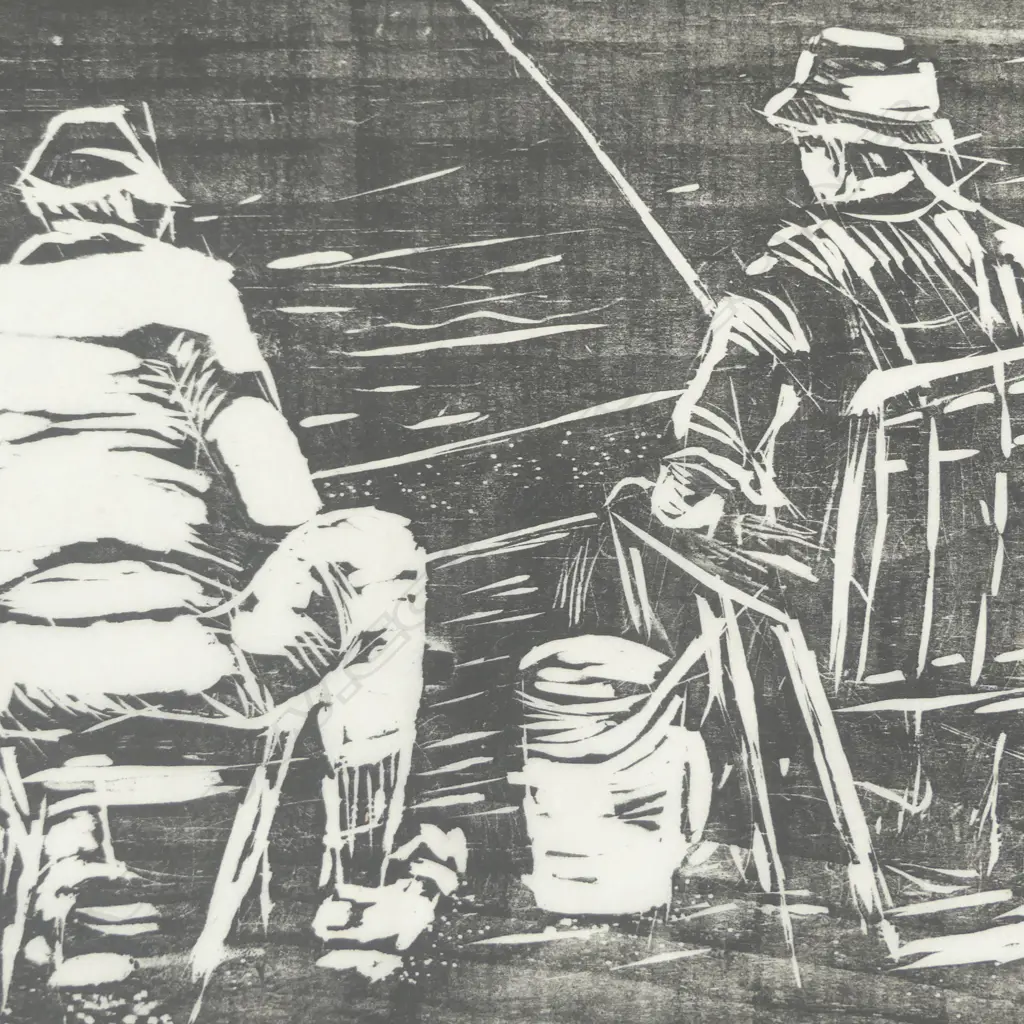 GILLIAN SONG, 'FISHERMEN', WOODCUT ED. 1/10, 230 X 300mm Image 1++