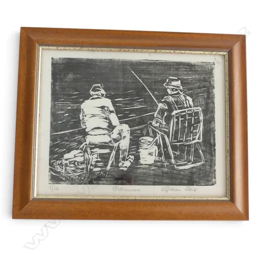 GILLIAN SONG, 'FISHERMEN', WOODCUT ED. 1/10, 230 X 300mm