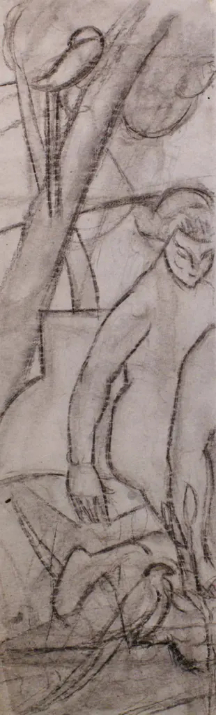 John Weeks (1886-1965) - Kneeling Figure & Birds - charcoal - c. 1930s Image 1++