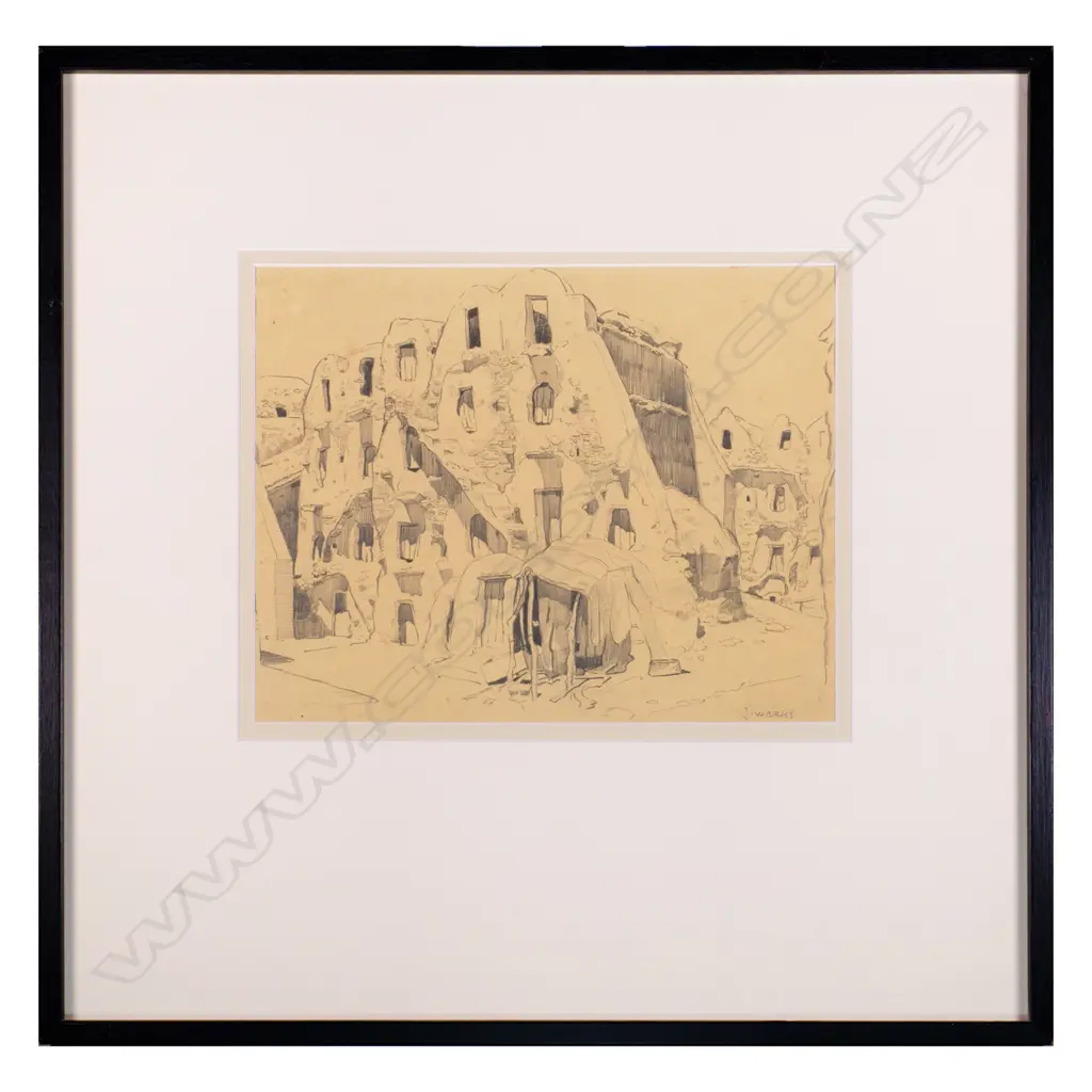 John Weeks (1886-1965) - Mud Brick Granaries (Tunisia) - Graphite c. 1920s. signed Image 1++