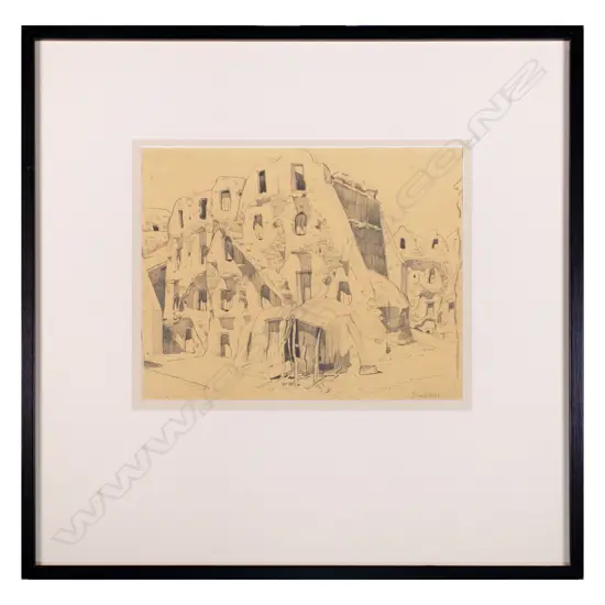 John Weeks (1886-1965) - Mud Brick Granaries (Tunisia) - Graphite c. 1920s. signed