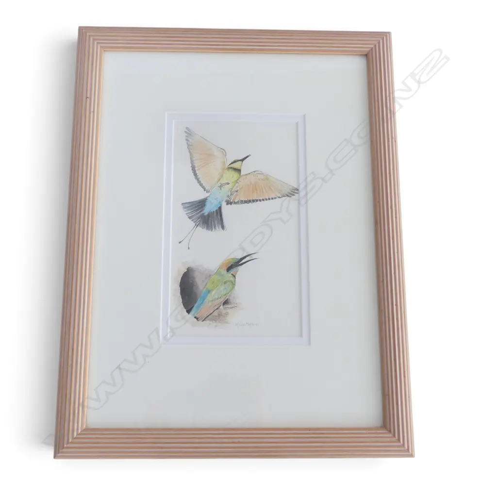 KARENA WYNN-MOYLAN, RANIBOW BEE EATERS, WATERCOLOUR, SIGNED & DATED VERSO 1989, 280x160mm Image 1++