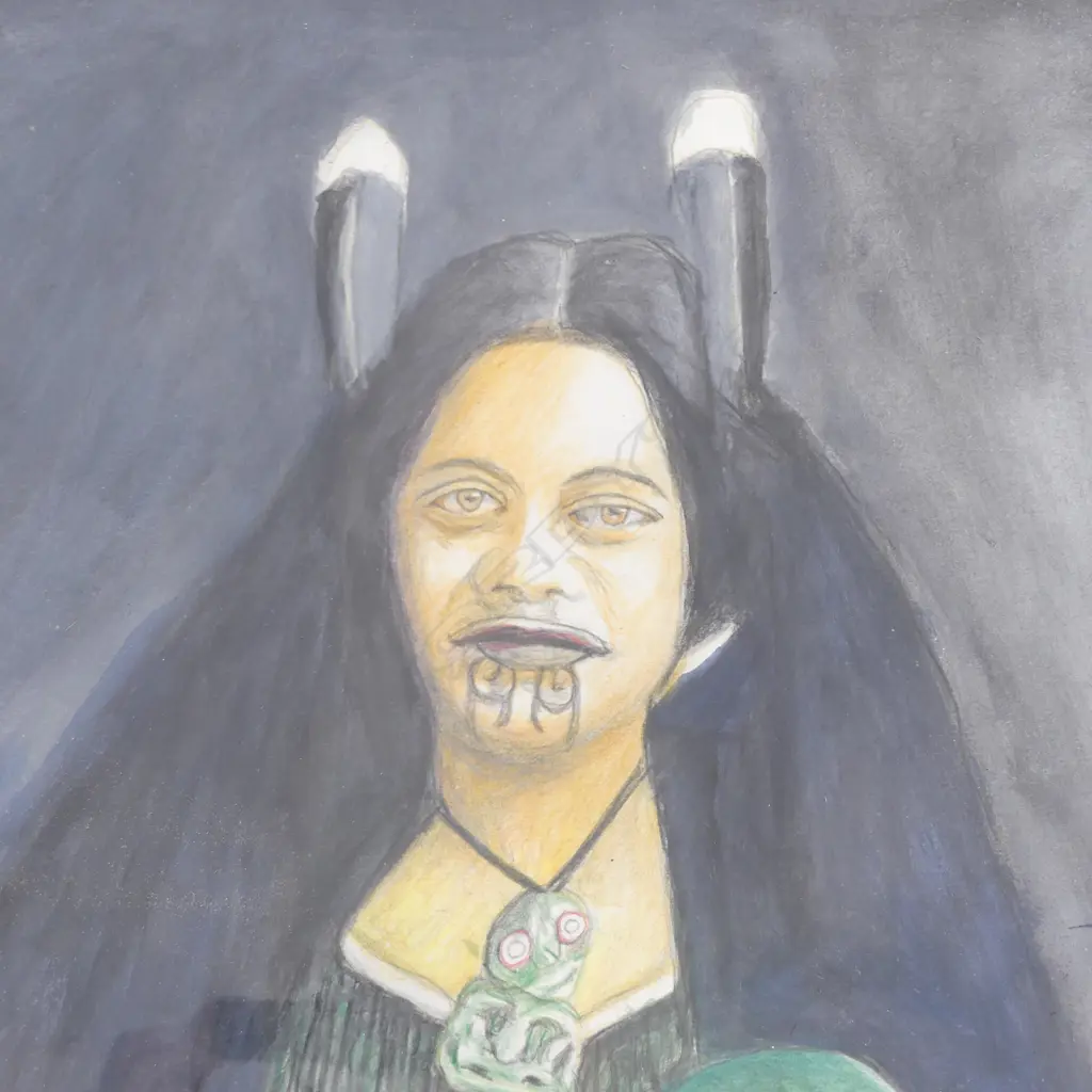 UNSIGNED WATERCOLOUR OF A WAHINE 410x530mm Image 1++