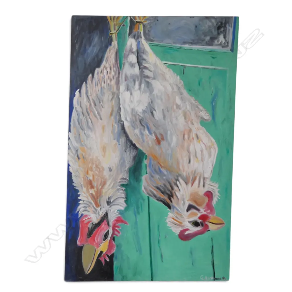 GUY HARKNESS, ROOSTERS, OIL ON CANVAS, 1220x770mm Image 1++