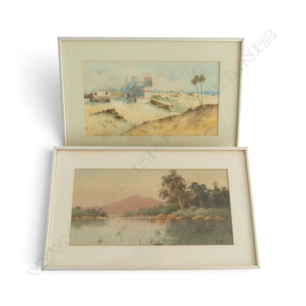 GLADSTONE EYRE, LANDSCAPE WATERCOLOUR, 170x360mm & JAN DELEENER, LANDSCAPE WATERCOLOUR, 180x330mm Image 1++