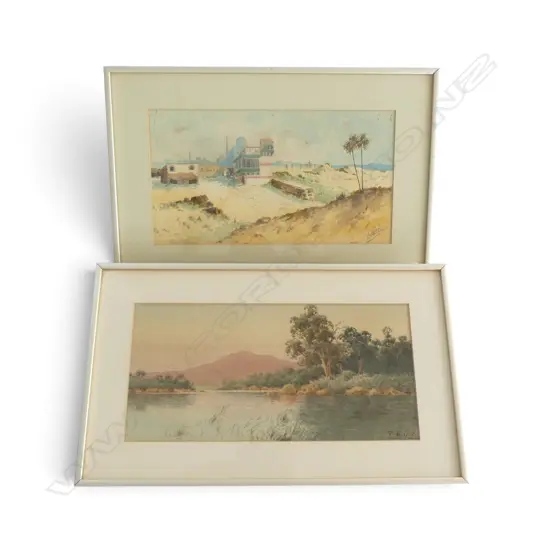 GLADSTONE EYRE, LANDSCAPE WATERCOLOUR, 170x360mm & JAN DELEENER, LANDSCAPE WATERCOLOUR, 180x330mm
