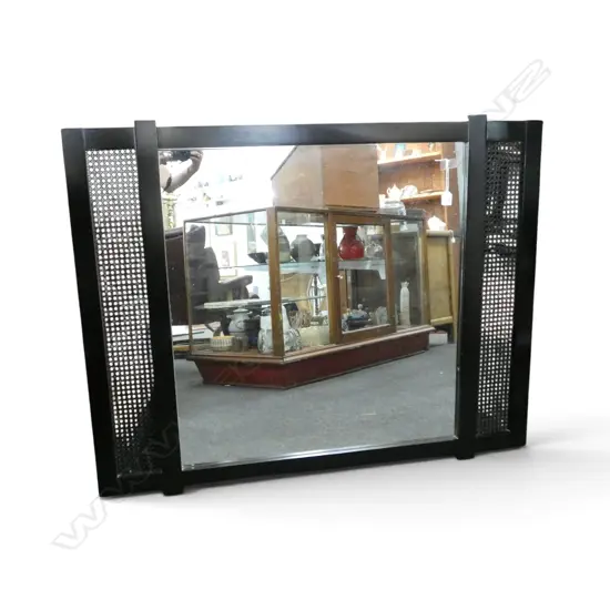 MODERN MIRROR, EBONISED FRAME w. CANE INSETS 970x1225mm