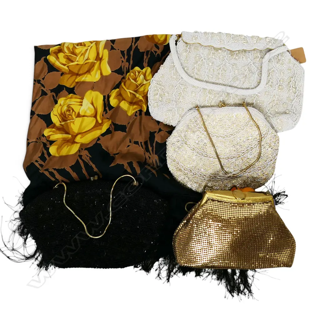 4 HAND BAGS + ROSE PRINT SHAWL Image 1++