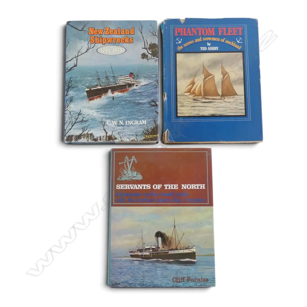 3 NZ SHIPPING BOOKS SHIPWRECKS, PHANTOM FLEET AUCK, NT STEAMSHIP CO. Image 1++