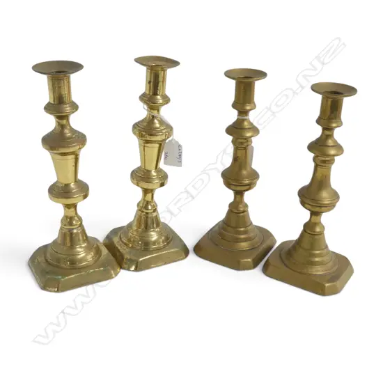 2 PRS OF BRASS CANDLESTICKS H250 &230MM