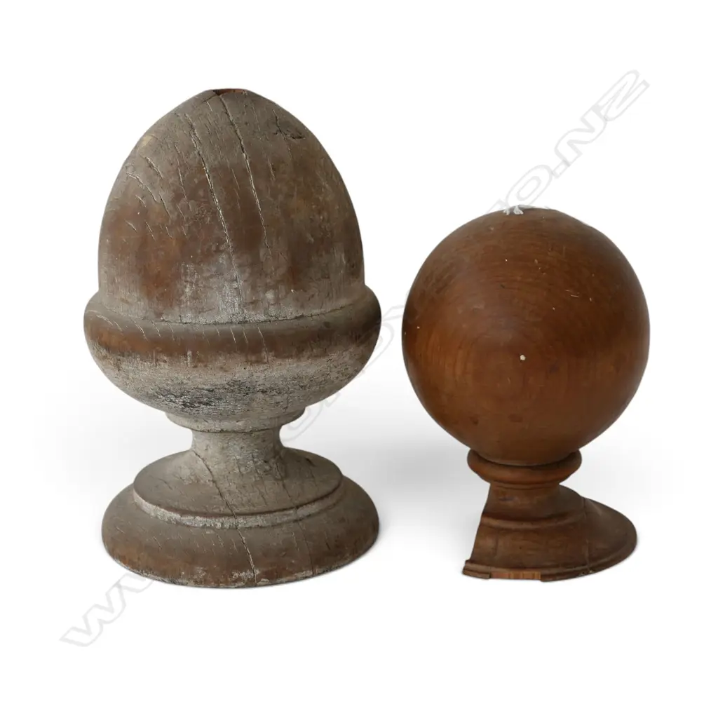 2 WOODEN FINIALS; BALL (BASE AF) & ACORN H.210mm Image 1++