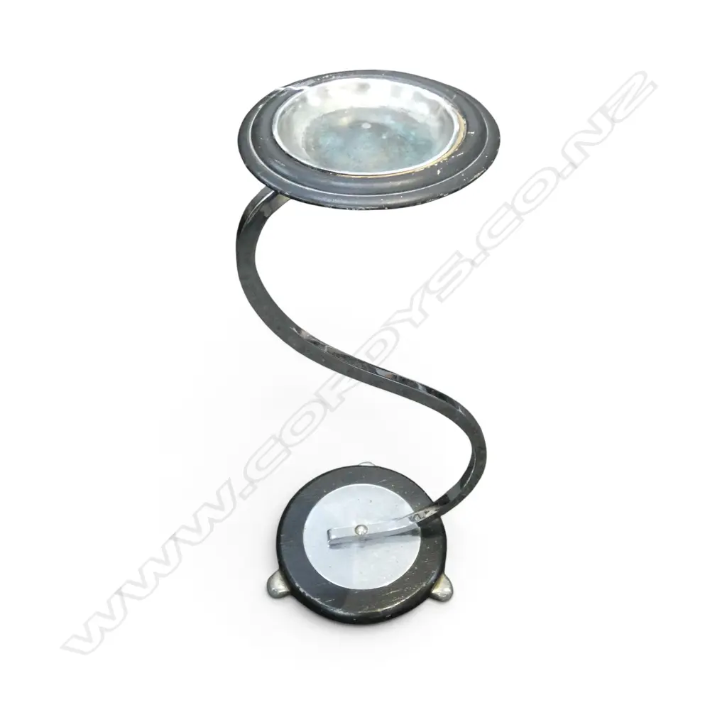 VINTAGE CHROME METAL & WOOD ASH TRAY H.560mm Image 1++