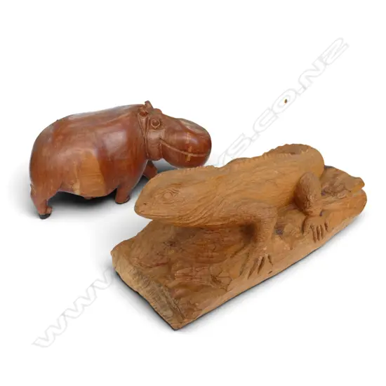CARVED TUATARA LIZARD + CARVED HIPPO