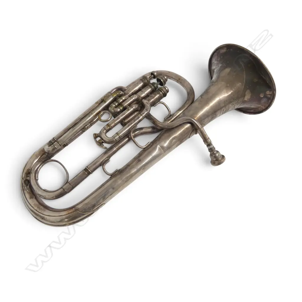 VINTAGE BOOSEY & HAWKES SILVER PLATE BRASS EUPHONIUM H.500mm Image 1++