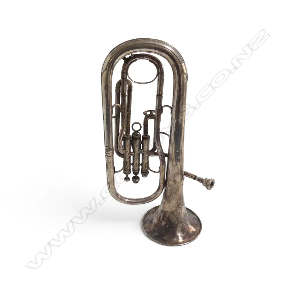 VINTAGE BOOSEY & HAWKES SILVER PLATE BRASS EUPHONIUM H.500mm Image 1++