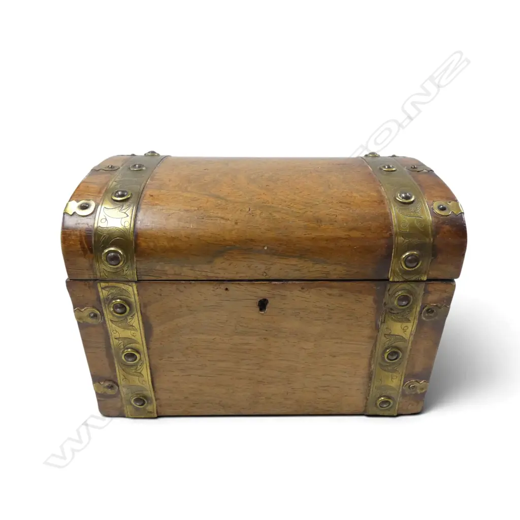 VINTAGE BRASS BOUND TEA CADDY CHEST W.230mm Image 1++